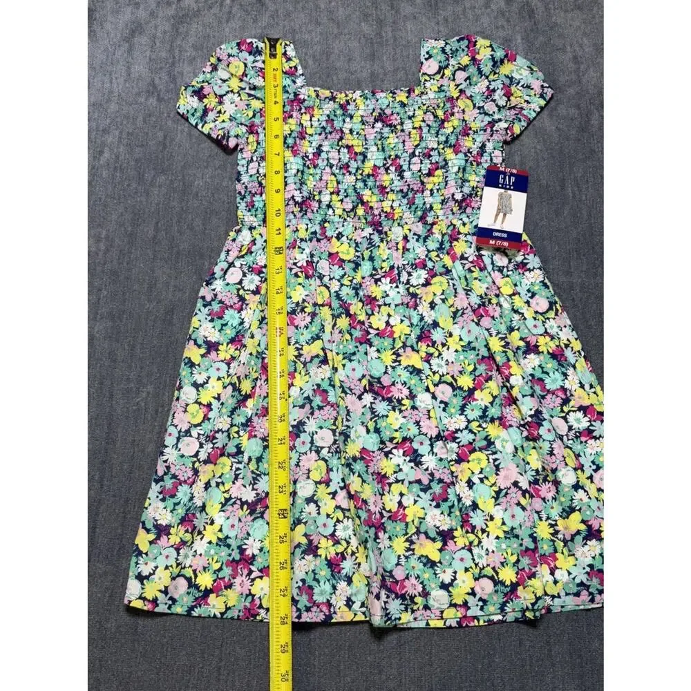 NWT Gap Knee Length Smocked Dress Girls M (7/8) Multicolor Floral Short-Sleeve